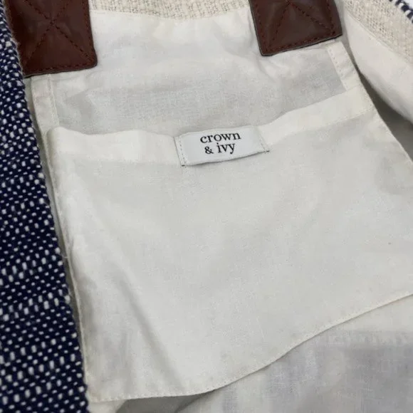 Crown & Ivy Women's Tote Bag Blue Ivory 100% Cotton Shopping Gym Beach - Picture 7 of 12